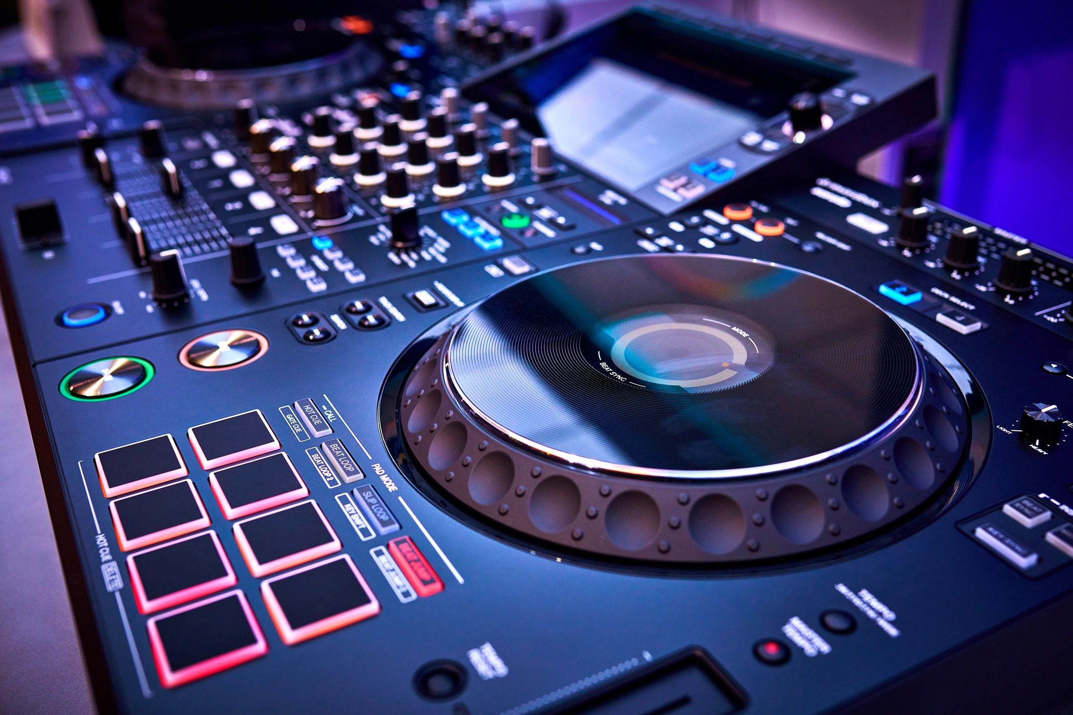Digital audio DJ console close-up